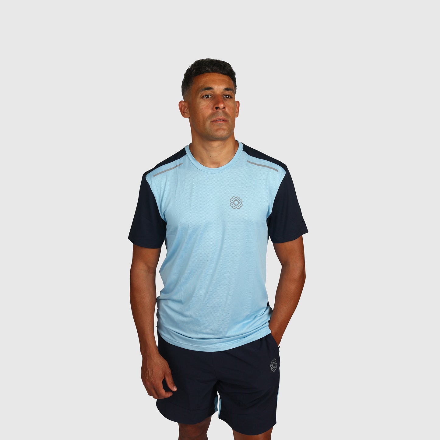 Tech T Shirt- Sky Blue & Navy